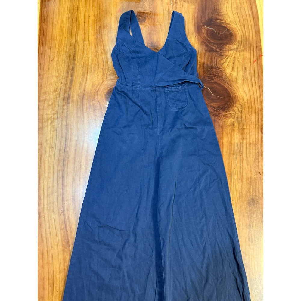 Anthropologie Chino Wide leg Jumpsuit 2 Navy Cotton Stretch Sleeveless Q3-12 - Picture 2 of 7
